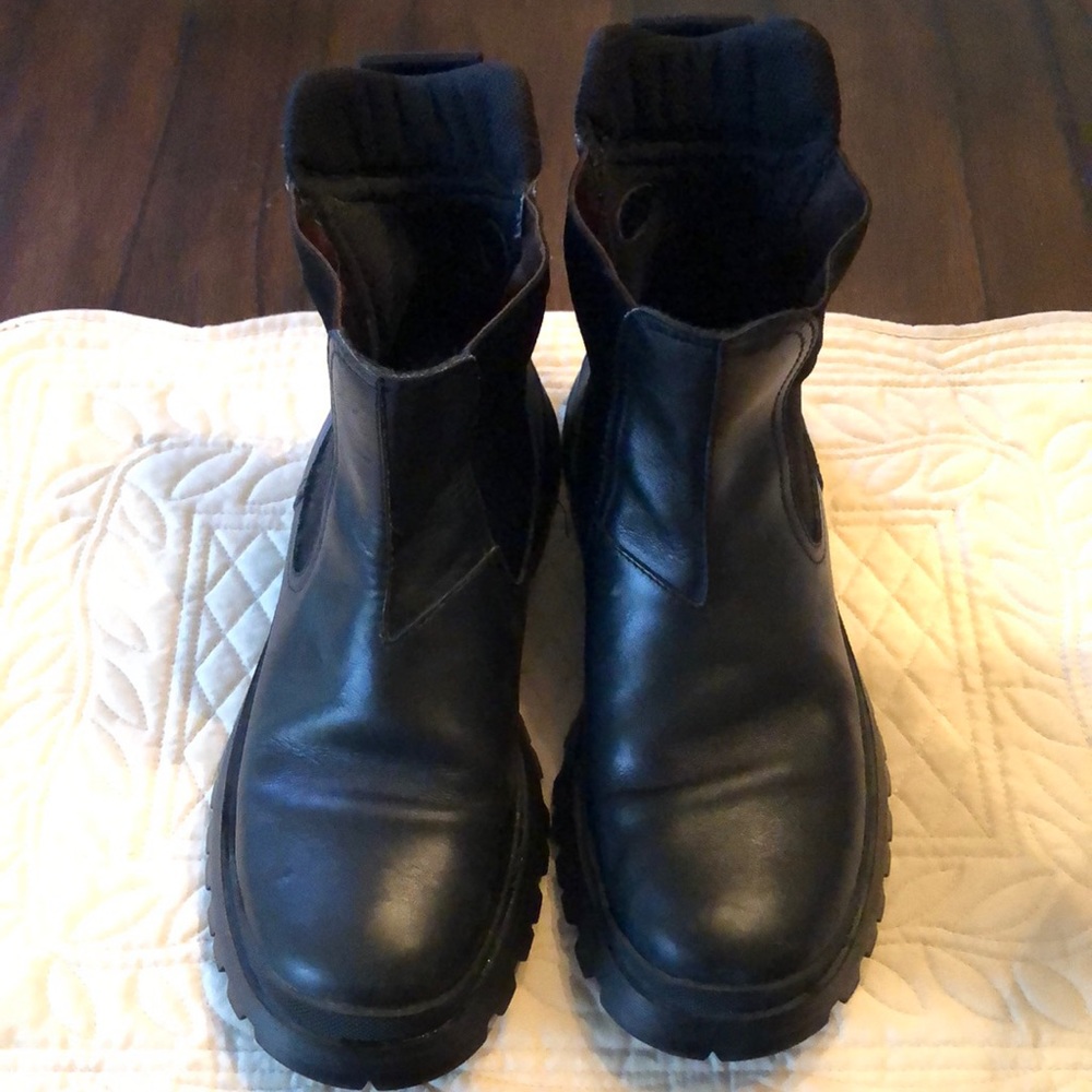 Prada Women’s Made In Italy Chunky Sole stretchy sides pull on rugged booties